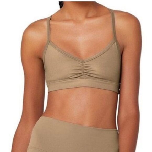 ALO Yoga Bronze Glossy Sunny Strappy Sports Bra Size S - Picture 1 of 5
